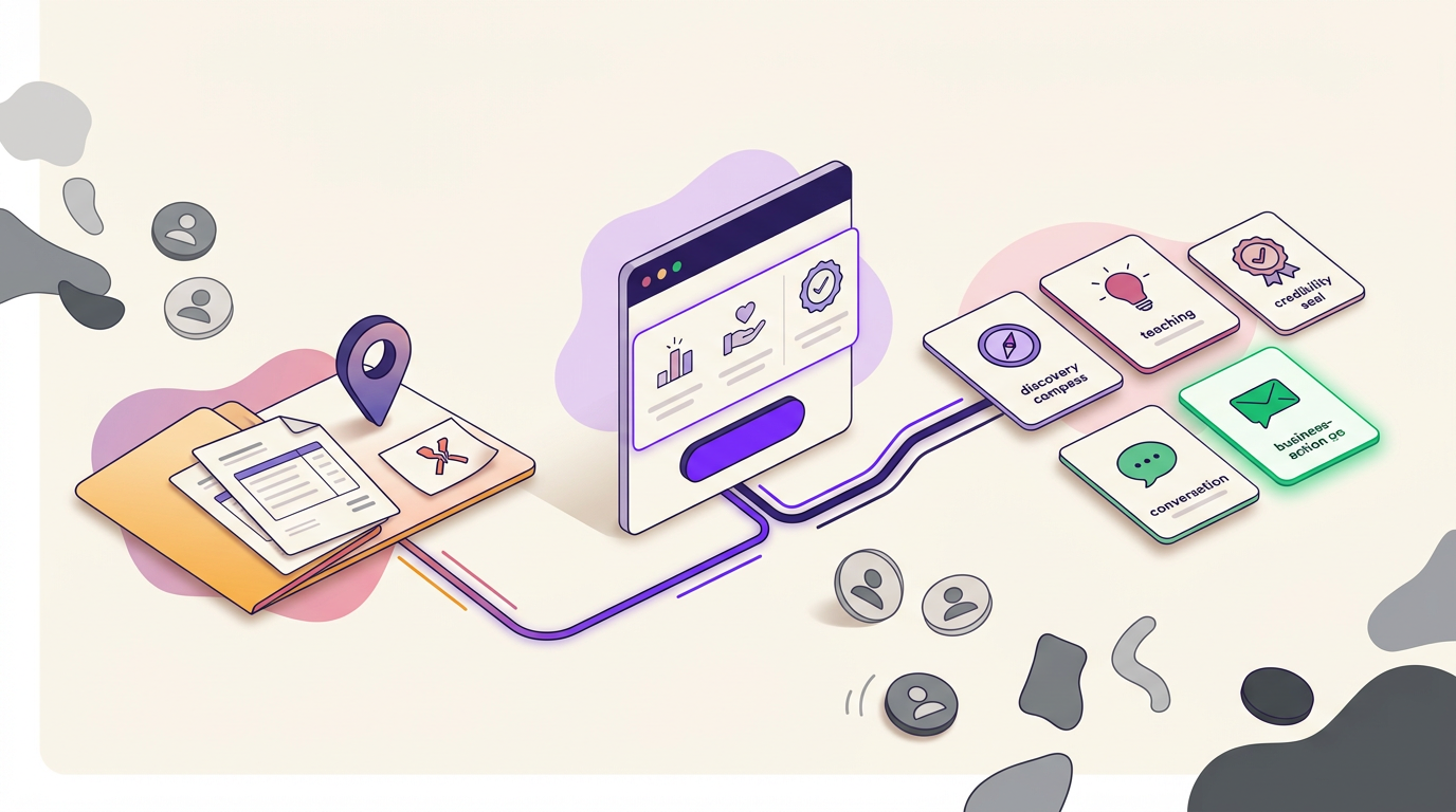 Illustration showing how a specific audience need leads to a clear Page destination and a defined post job.